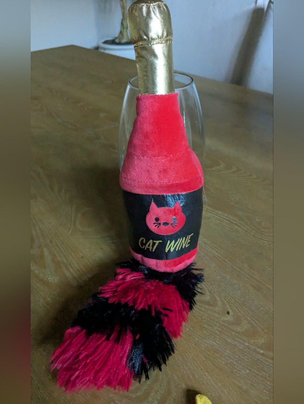 Cat Wine Plush Teaser Toy - Red & Black